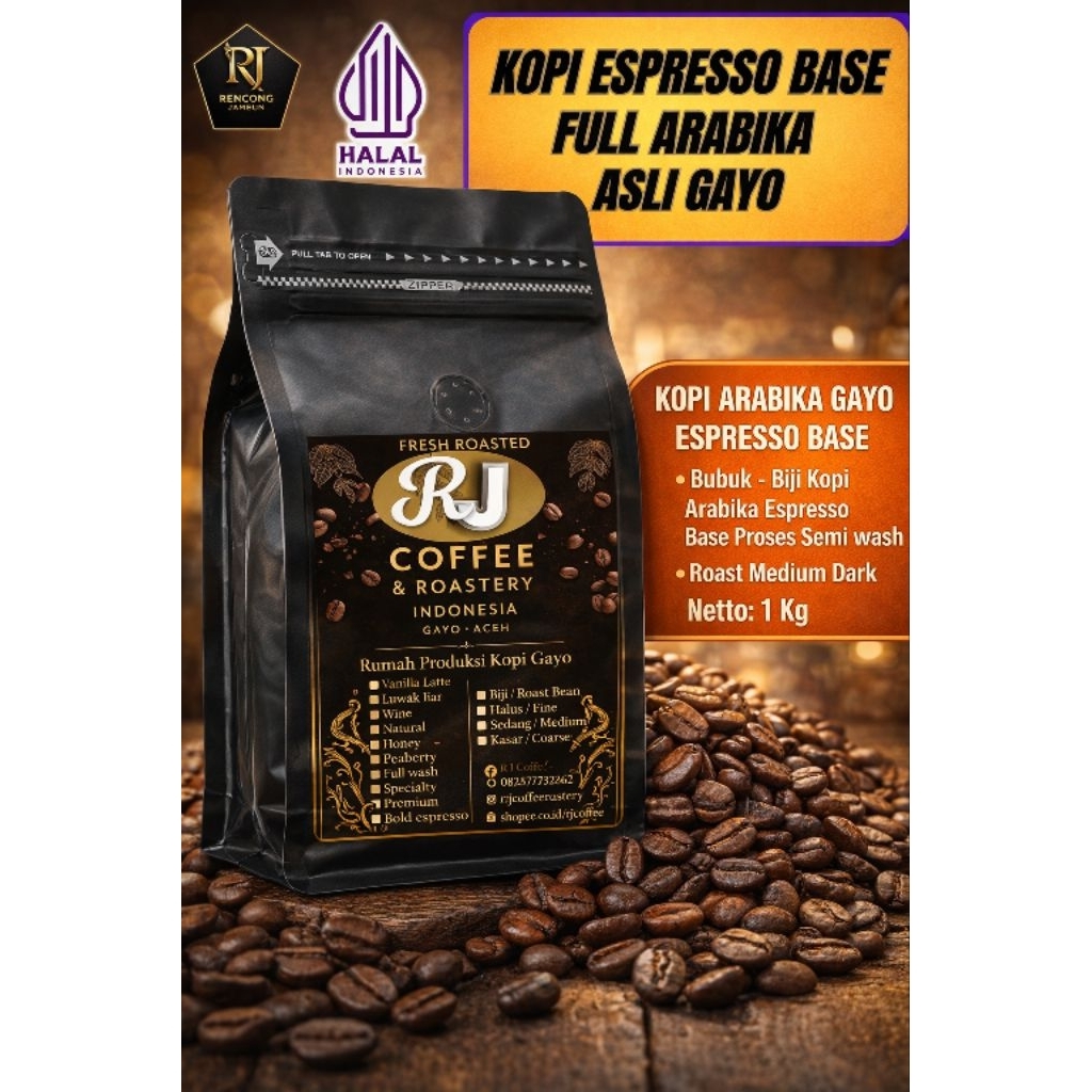RJ COFFEE – Kopi Arabika Gayo EspressoBase Fresh Rost, Full Body – Bubuk/Biji Rosteang Bean