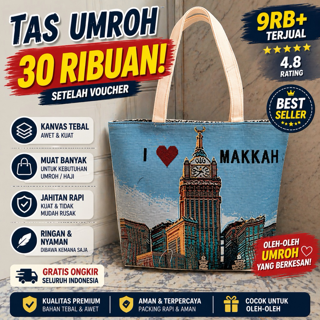 TAS MAKKAH MADINAH JUMBO  IMPORT - TOTE KANVAS MAKKAH MADINAH - oleh oleh haji umroh