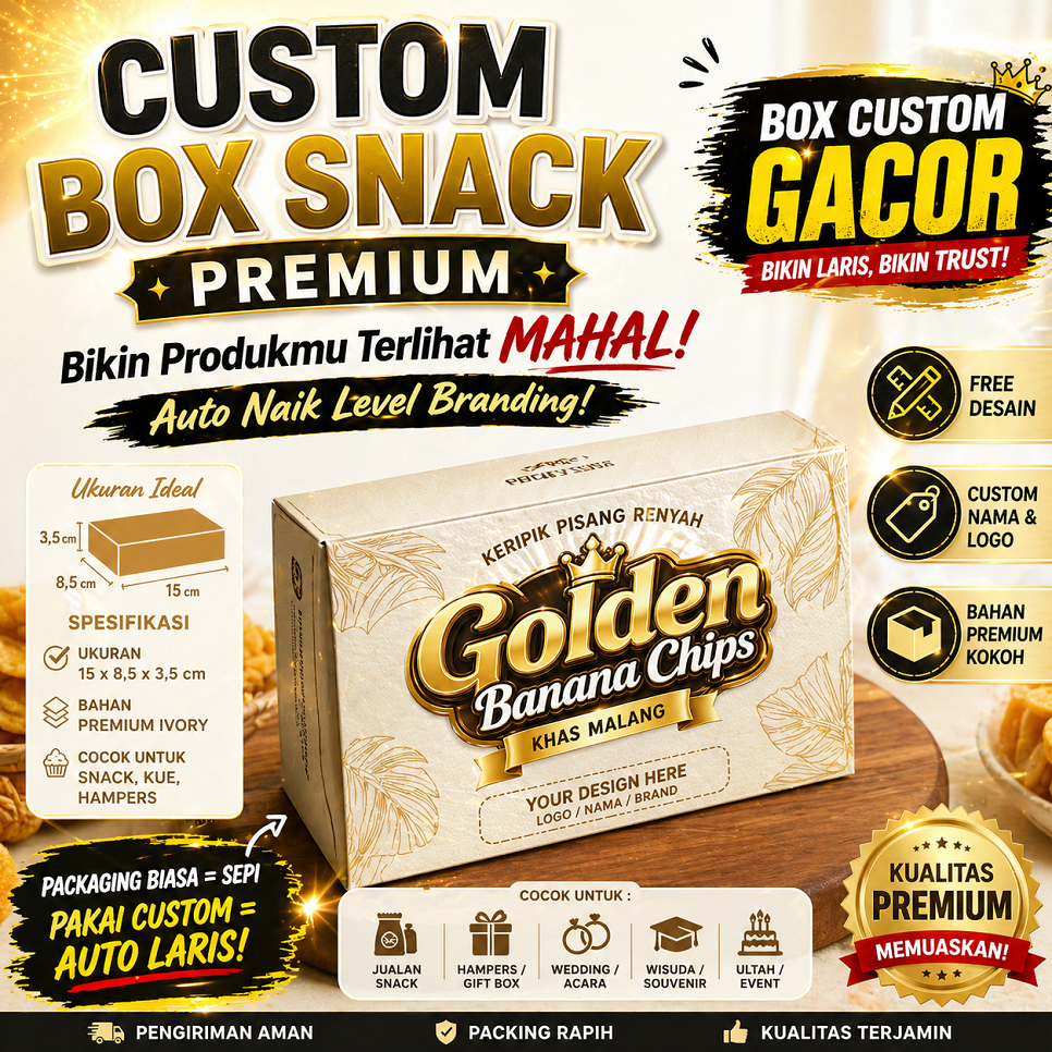 CUSTOM Box Snack 15x8,5x3,5 cm | Premium Ivory | Box Snack Custom Kemasan Kue & Jajanan