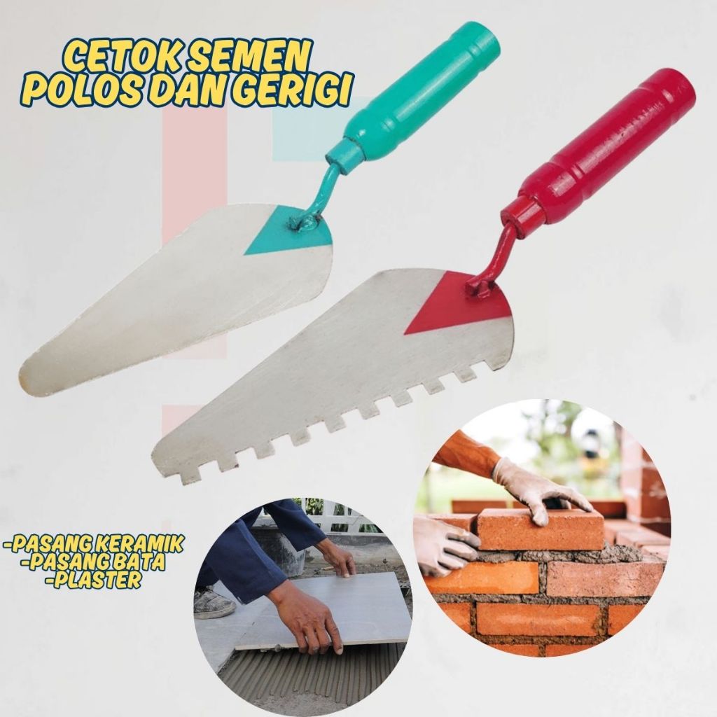 Cetok Semen Baja Plester Keramik & Pasang Bata Polos Gerigi Trowel Bangunan Kuat Awet