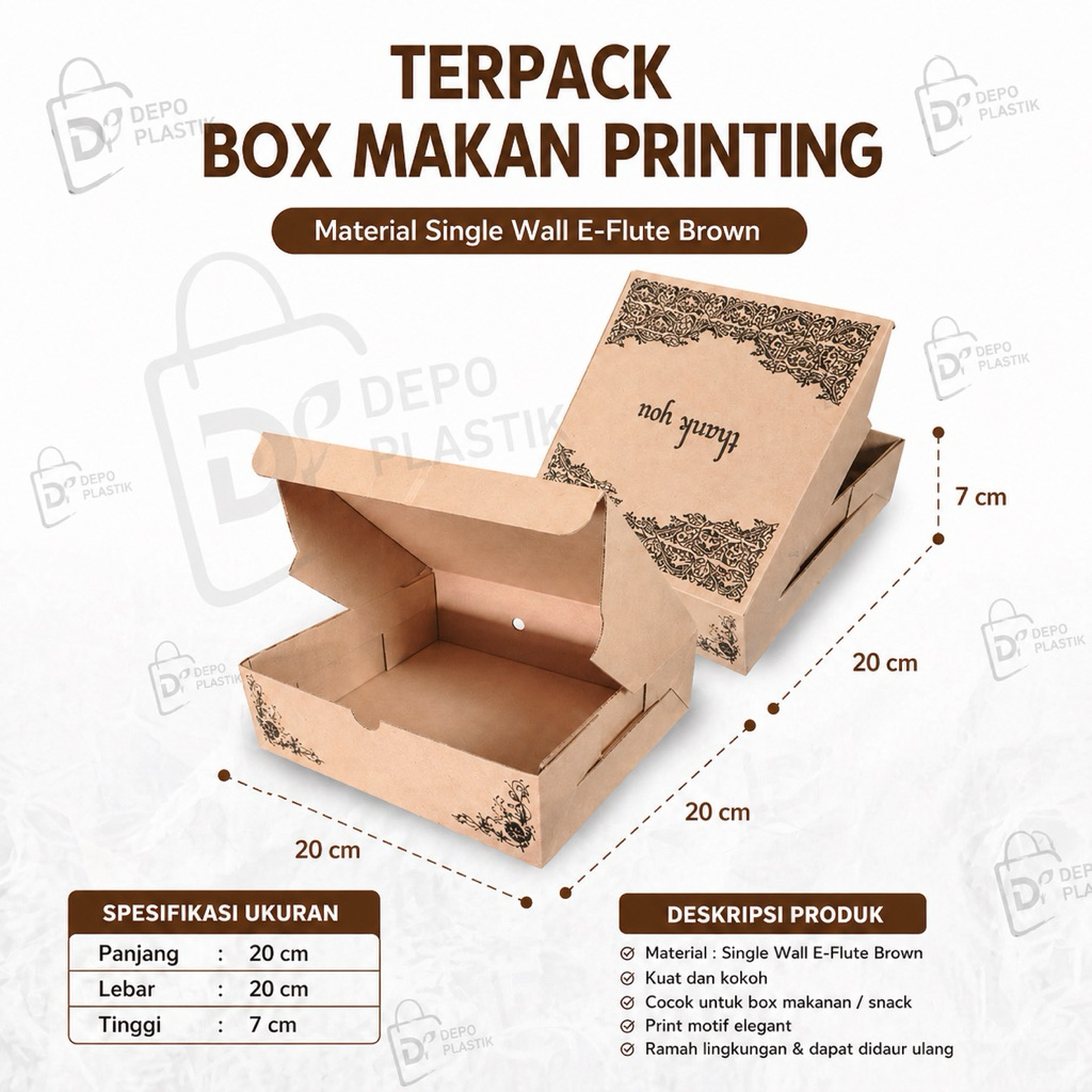[ISI 50]kotak nasi COKLAT uk 20*20 cm eflute,HANYA KARDUSNYA TANPA MIKA