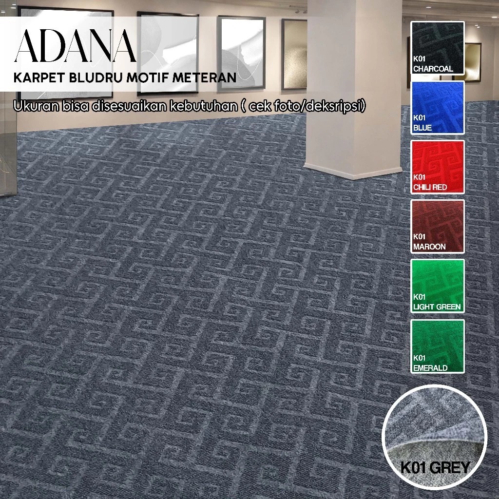 Karpet Lantai Bludru Motif Karpet Meteran min order 1x2 Adana Grey 05