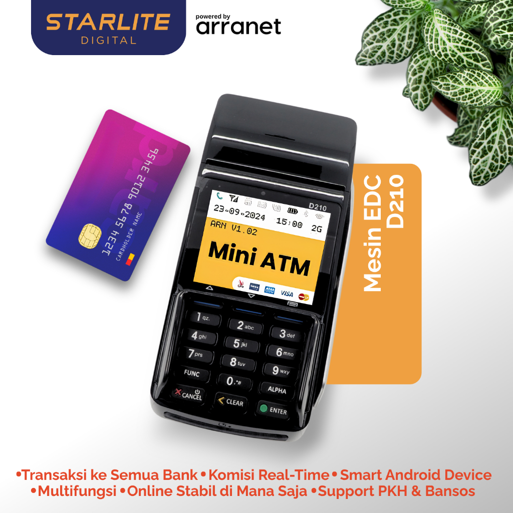 Starlite Digital Mesin EDC PAX D210 Mini ATM  – Tarik Tunai, Transfer & Cek Saldo Semua Bank