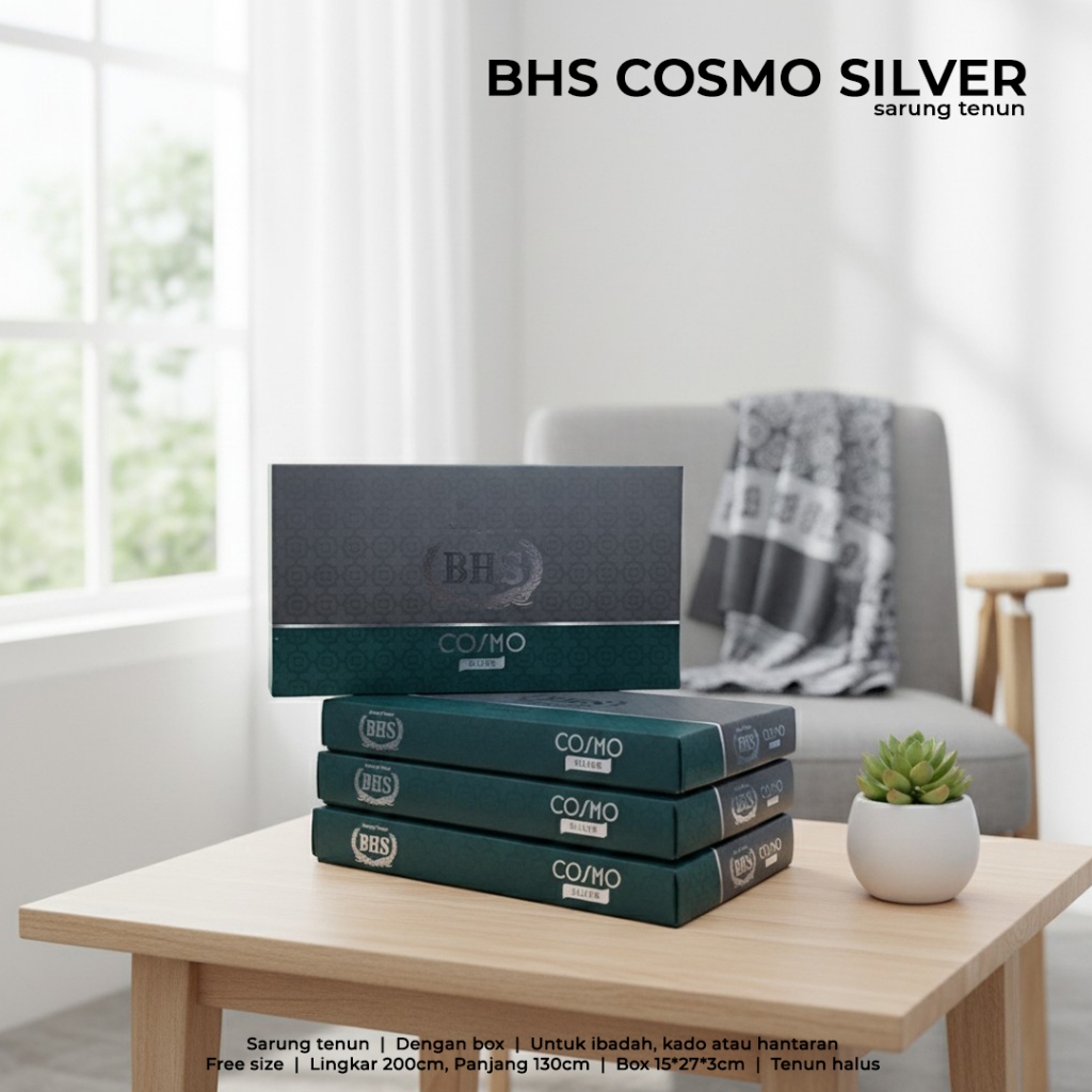 BHS Sarung COSMOS SILVER Sarung  Dewasa Tenun Premium Perlengkapan Ibadah Sholat Pria Lingkar 200 Cm