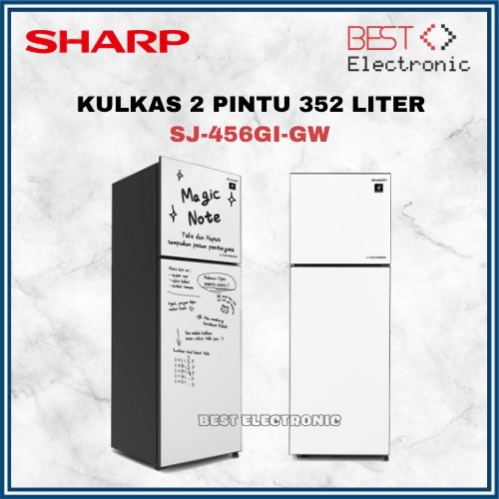 KULKAS SHARP 2 PINTU SJ-456GI-GW / SJ-426GI-GW SHINE GLASS DOOR J-TECH INVERTER SJ 426GI GW 338 LITE