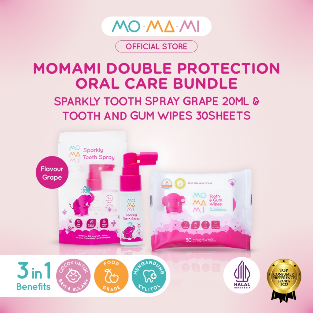 Momami Bundle Baby & Kids Oral Care - Tooth Spray + Wipes Semprotan Tisu Basah Perawatan Gigi Bayi