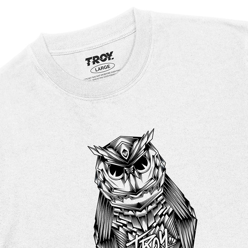 Troy Company Kaos Pria Lengan Pendek Putih - Owl Mech Tshirt White MTD 2402
