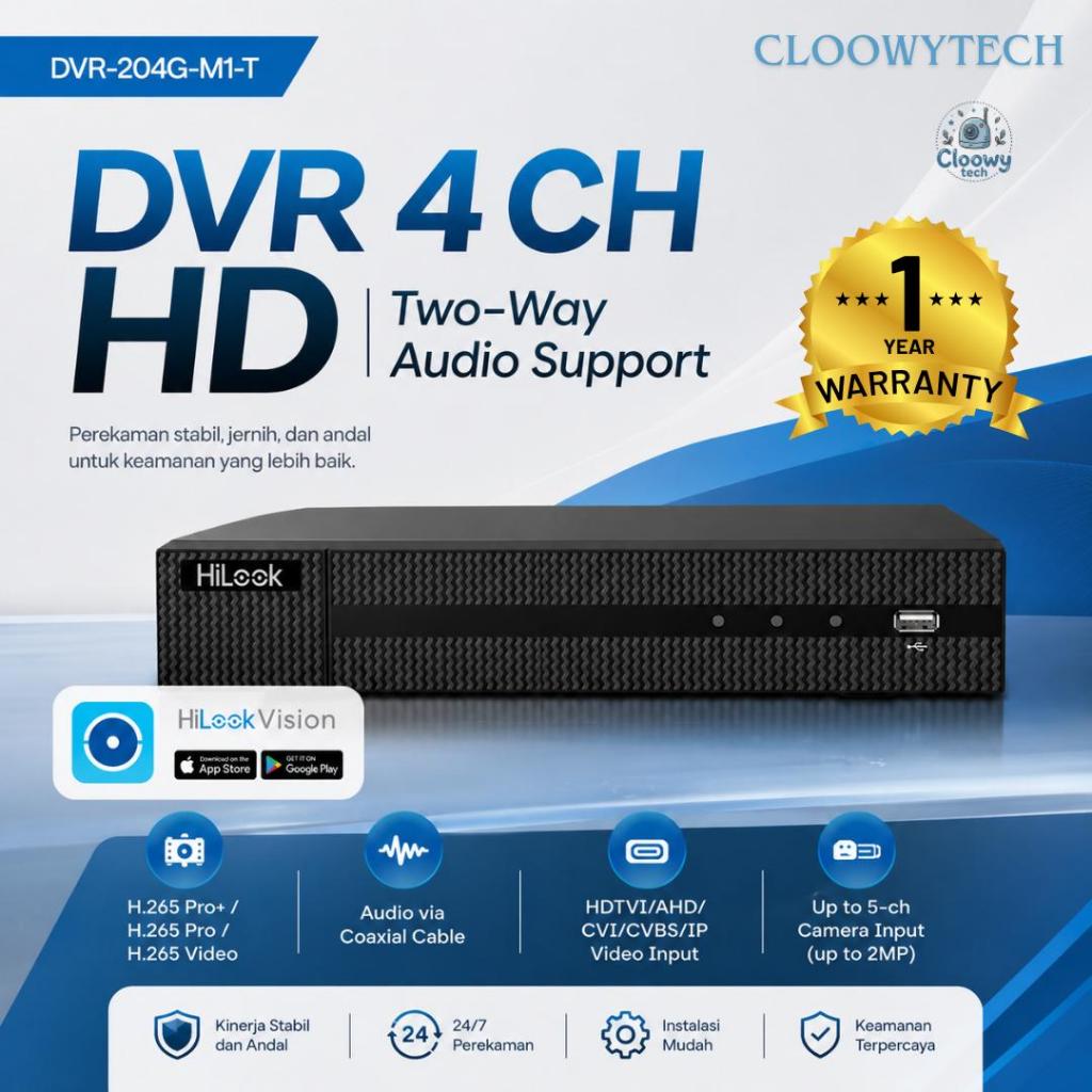 DISKON DVR Hilook 4CH DVR-204G-M1/T – Perekam CCTV 4 Channel HD, H.265+, Hemat Storage