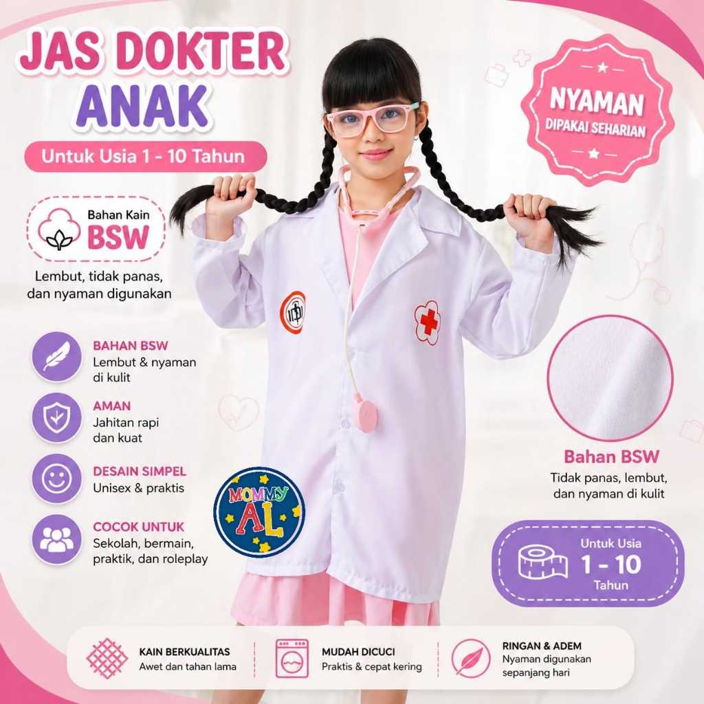 JAS DOKTER ANAK 1-10 TAHUN/jas dokter anak murah/jas dokter anak kecil/Baju Profesi Anak/jas dokter 