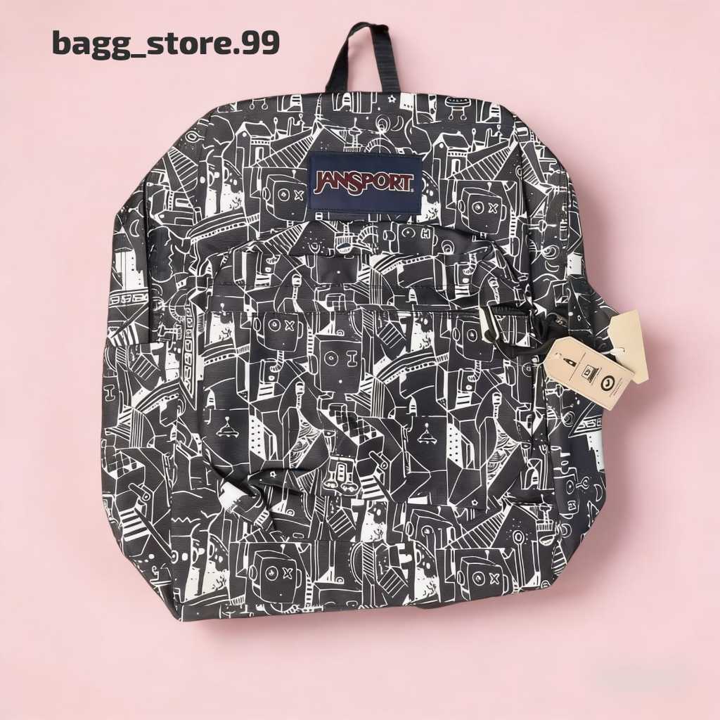 PROMO tas js PREMIUM motif abstrak robot tas sekoalah / ransel pria wanita bagpack