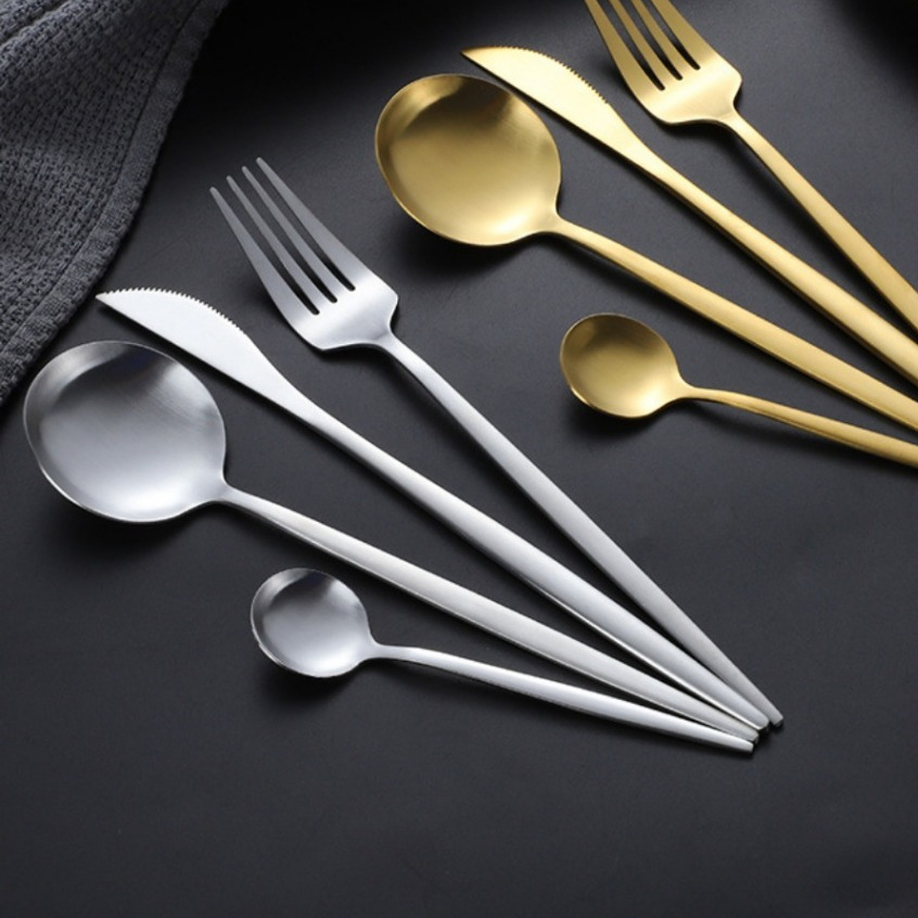 Mampiryokk - Muro Stainless Steel Gold Cutlery / Set isi 4 Stainless Gold Mewah / Set Sendok Korea