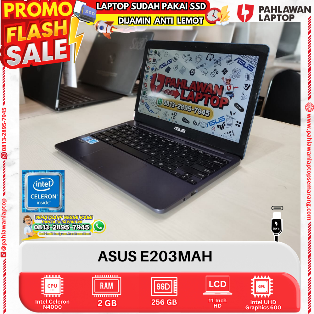 LAPTOP ASUS E203MAH Celeron N4000 RAM 2GB SSD 256GB