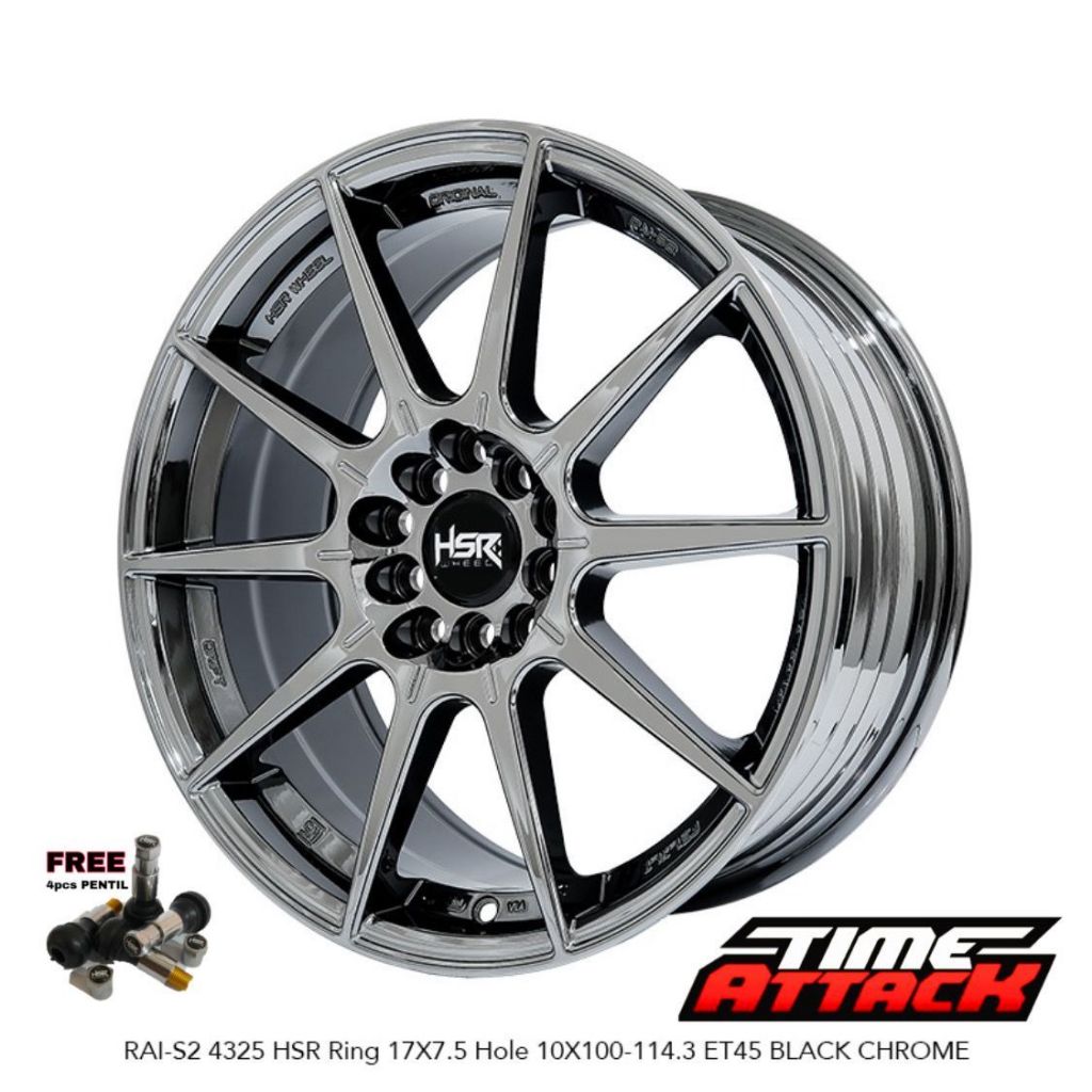 Velg HSR Rai S2 R17 Velg Mobil Sienta HRV Xpander Rush Velg HSR Wheel Black Chrome Ring 17