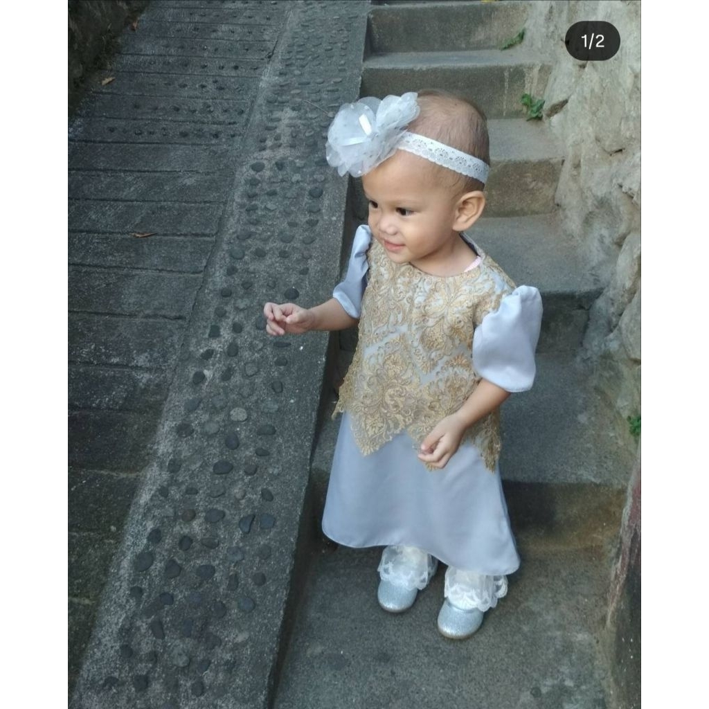 Dress Pesta Anak Silver Gold Satin Silk Preloved