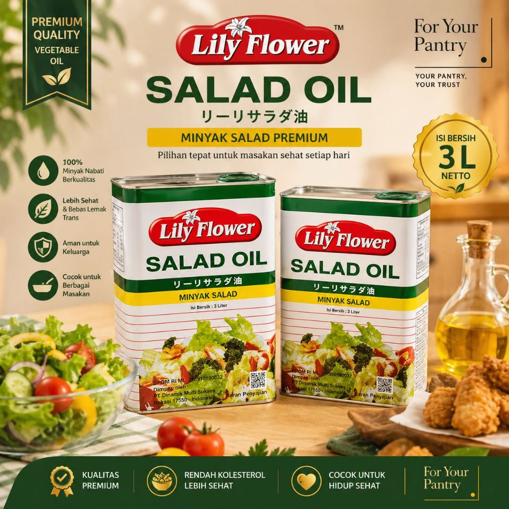 Lily Flower Salad Oil 3 Liter Minyak Salad Premium Serbaguna Minyak Goreng Import