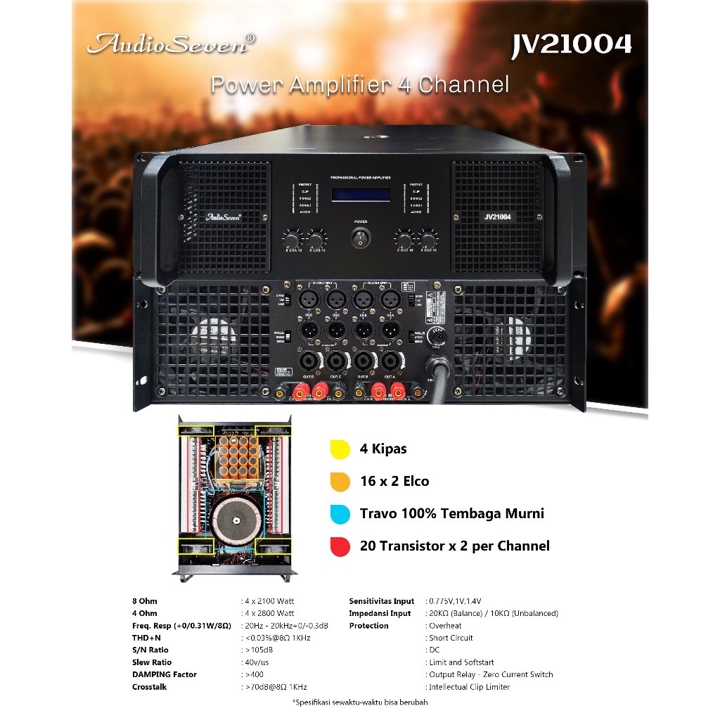 Power Amplifier 4 Channel Audio Seven JV21004 Original High Quality