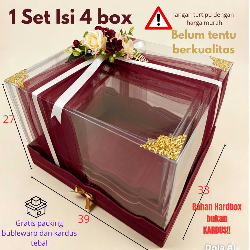 Box Kotak Seserahan 1 Set Isi 4 Kotak Hantaran Pernikahan Mika Plus Bunga Hias / Box Seserahan