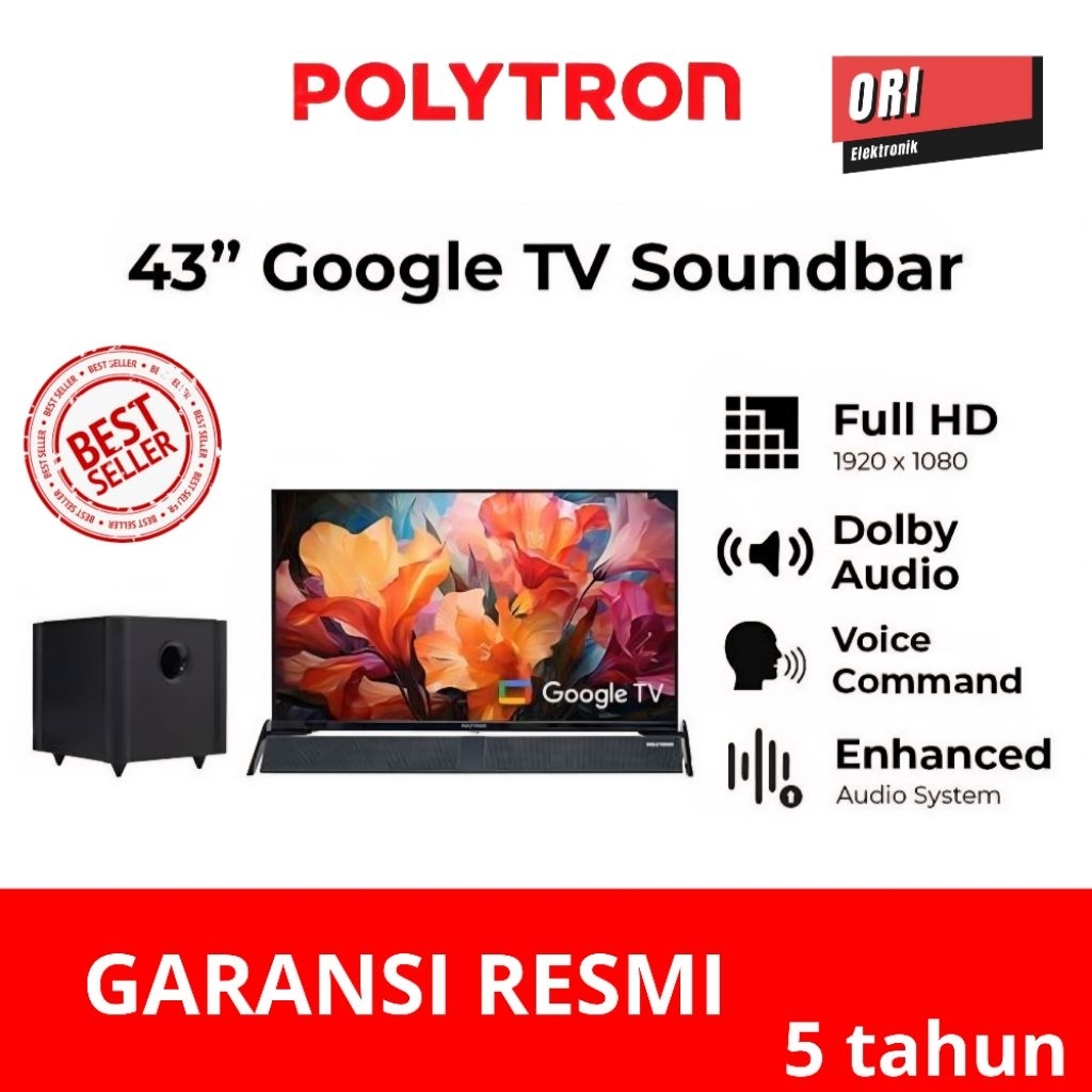 POLYTRON LED TV SMART CINEMAX GOOGLE TV SOUNDBAR 43 INCH PLD-43BG5058