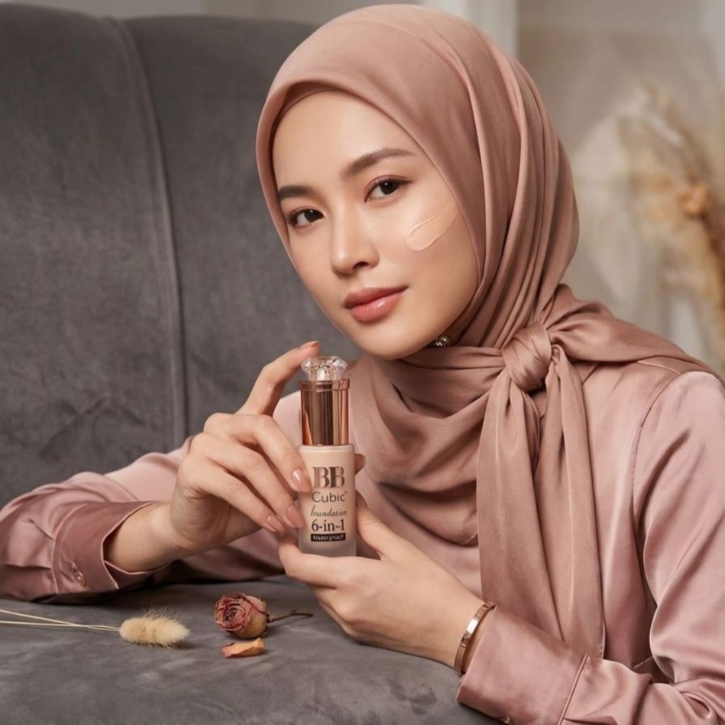 BB Cubic Foundation 6 in 1 Waterproof 50ml - Tahan Air, Menutupi Rata, Tersedia 2 Warna