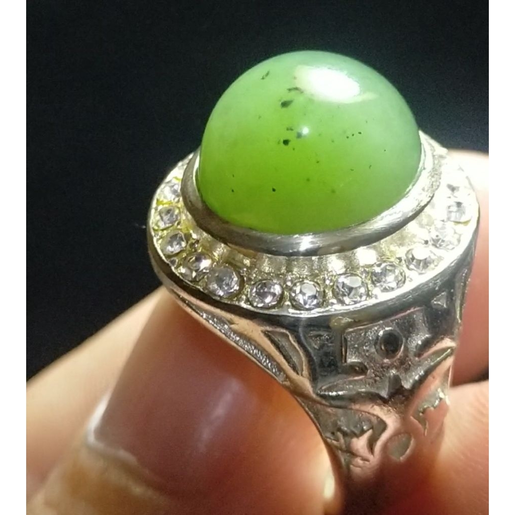 W89 - Cincin Batu GIOK Aceh Cowok - Hijau Kristal Natural Bodyglass Kristal JUMBO MURAH
