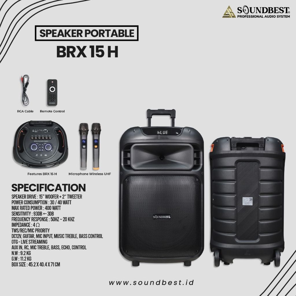 Soundbest BRX 15 H - 15" Bluetooth Speaker 400W / BRX15H