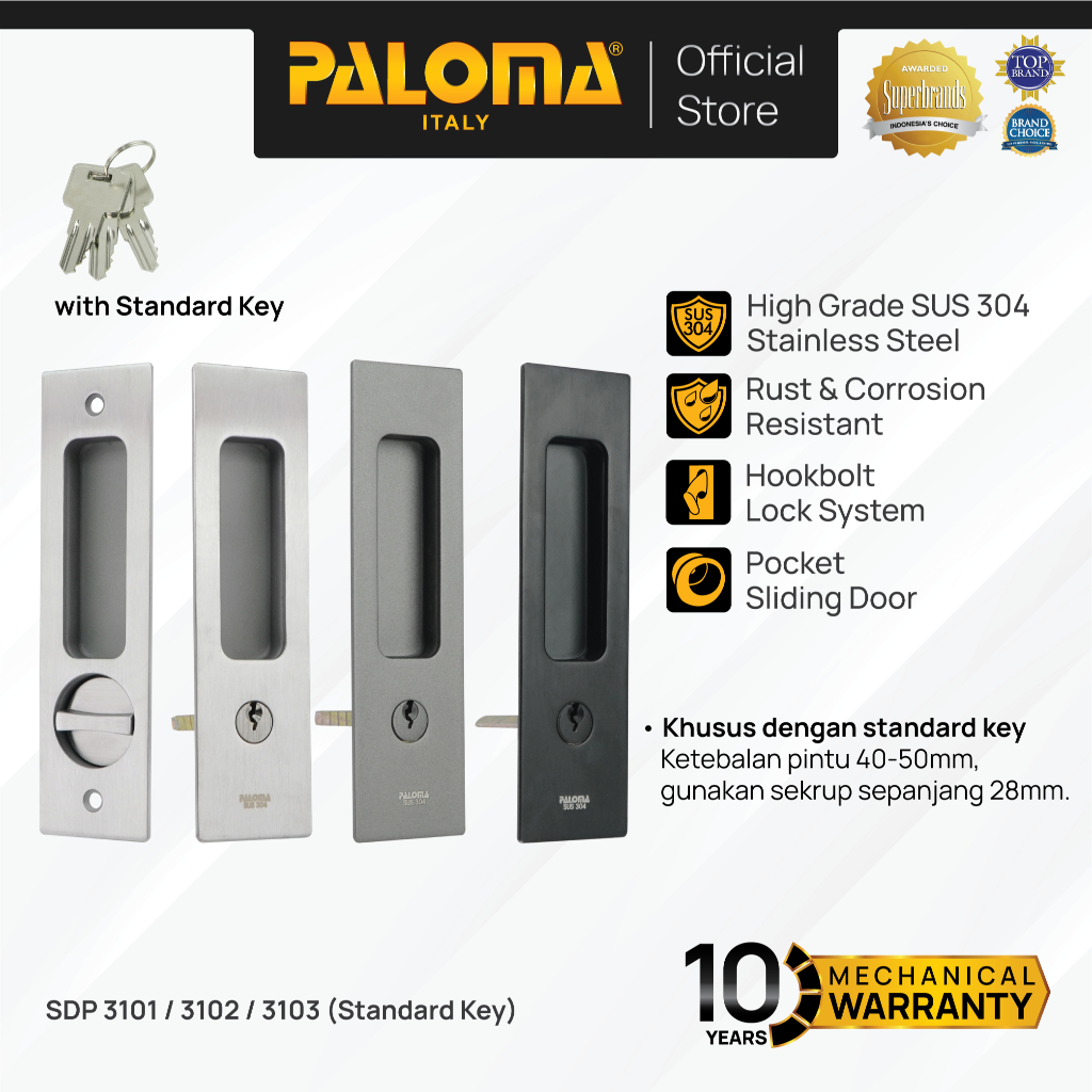 PALOMA Handle Tanam Comen Pocket Door Toilet Kunci Pintu Kamar Mandi Sliding Geser Square Persegi Lo