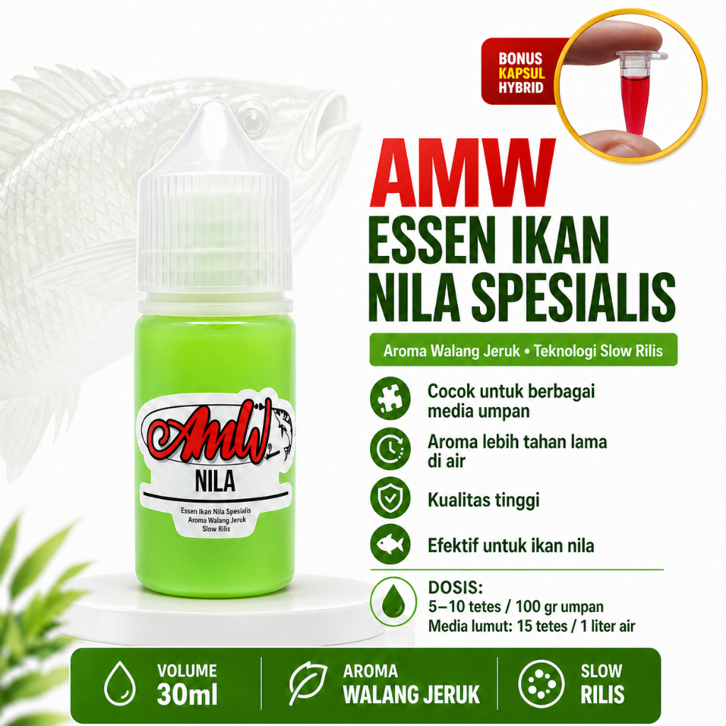 AMW Essen Ikan Nila Spesialis 30ml Aroma Walang Jeruk Slow Rilis Umpan Pancing Nila