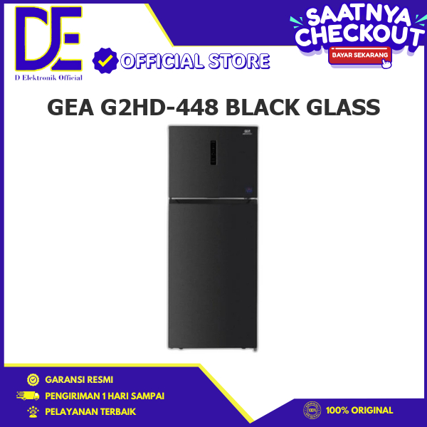 GEA G2HD-448 BLACK GLASS KULKAS 448L 2 PINTU Inverter Compressor G2HD-448 BLACK GLASS G2HD-448