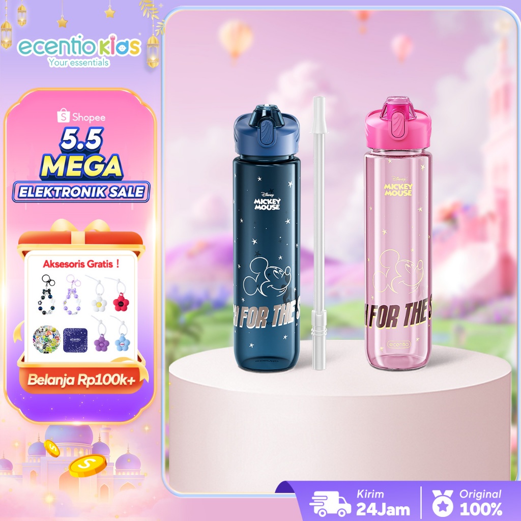 [Kado Anak Kecil] ecentio Disney Mickey Kids Botol Minum 1 Liter Portable Botol Anak Perempuan Plast