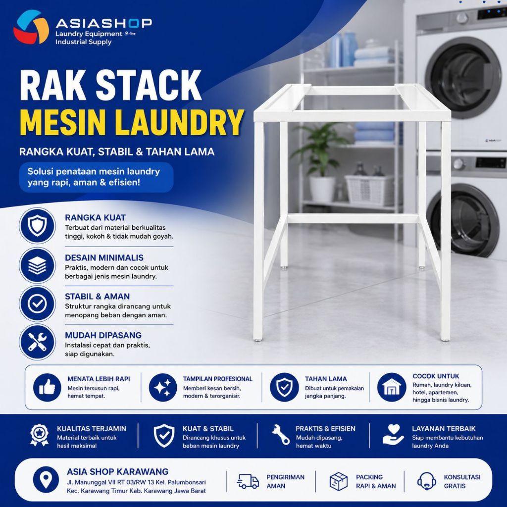 Rak Stacked Mesin Laundry Besi Kokoh - Ukuran Jumbo dan Standart