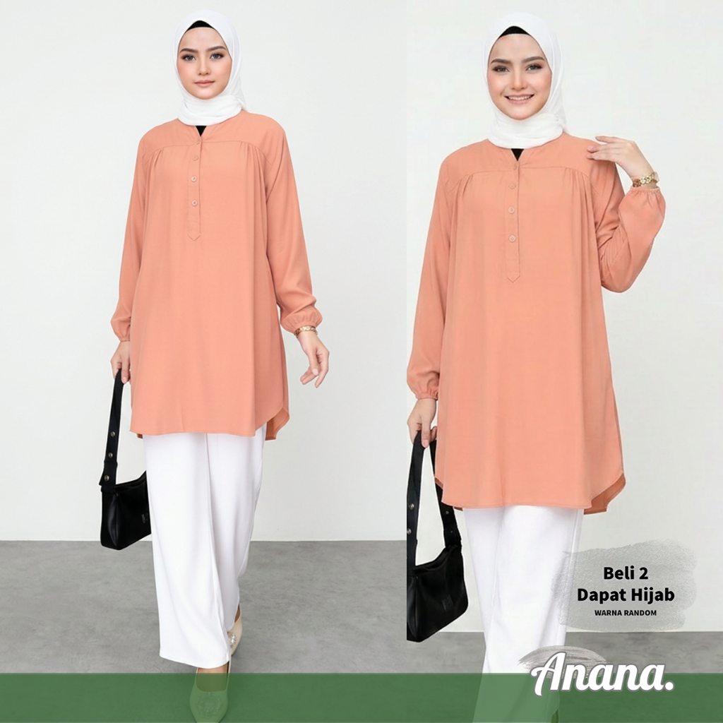 Baju Atasan Blouse Wanita Busana Muslim Lengan Panjang Warna Salem