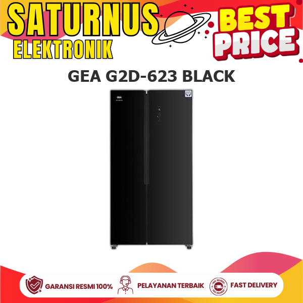GEA G2D-623 BLACK KULKAS 625 Liter Refrigerator Side By Side Super Freezer, Holiday,Eco Function G2D