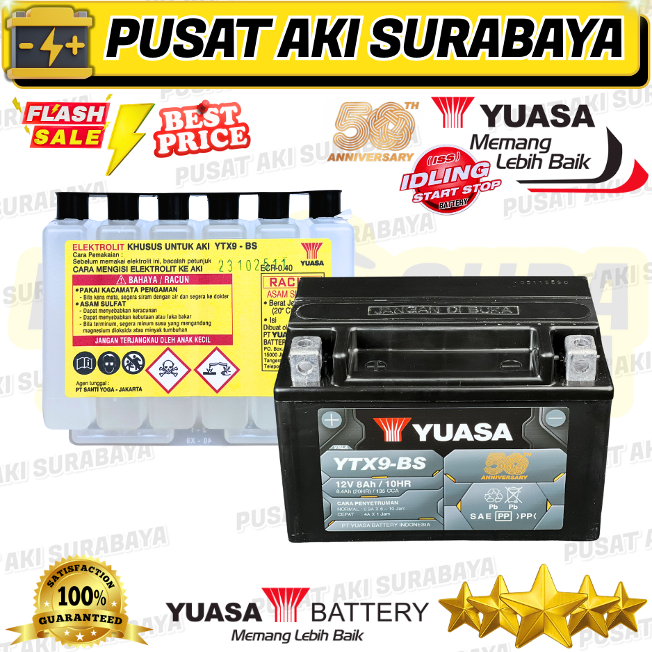YUASA YTX9 - BS 12V 8AH SEPEDA MOTOR TMAX NINJA H2 CB 650 RR ESTRELLA NINJA 1000 NINJA ZX-6R MTX7A M