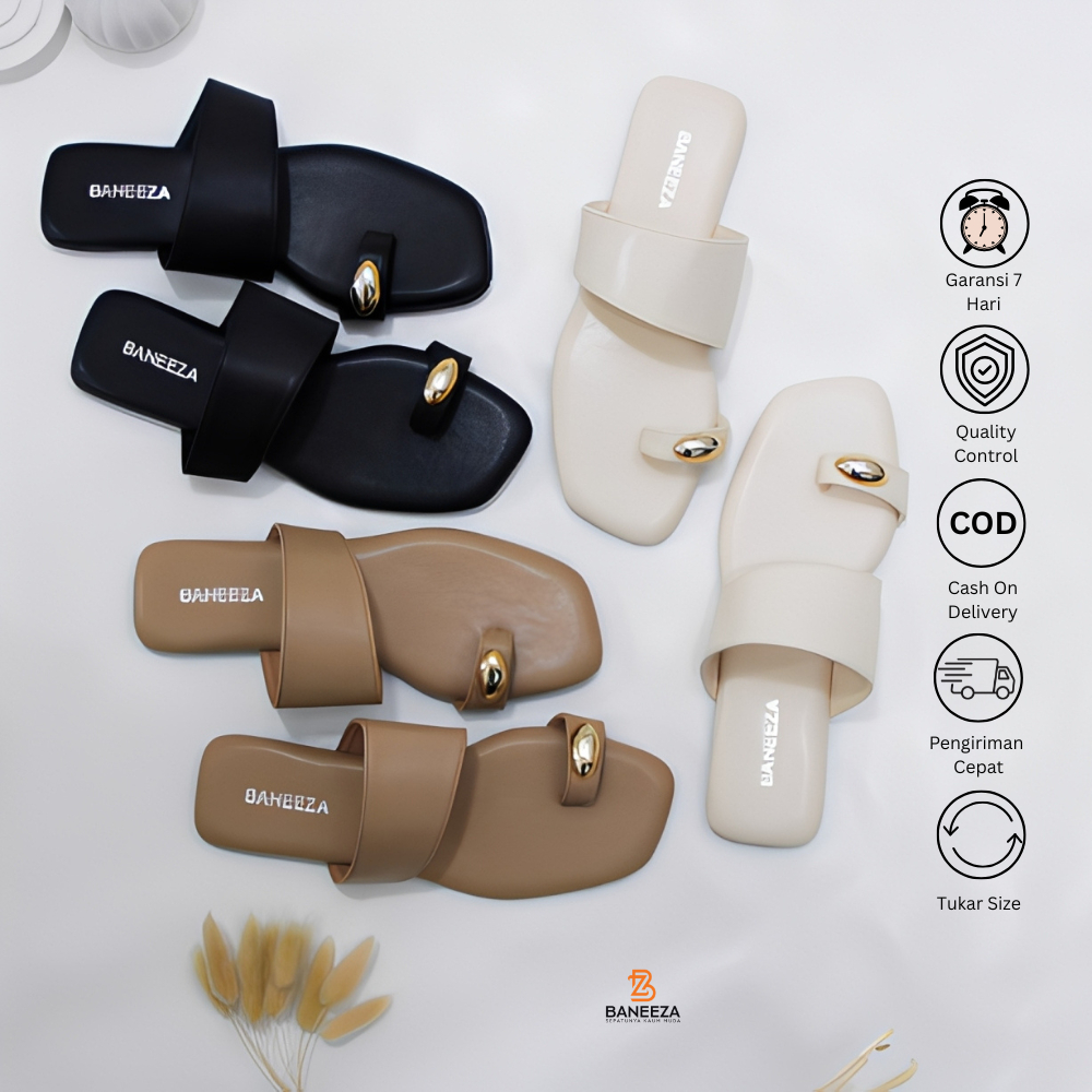 Baneeza  Sandal Wanita Teplek Big Size – Model Korea Cantik, Sol Karet Anti Slip