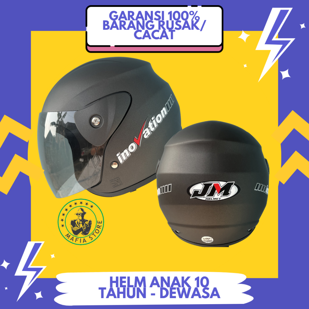 Helm Anak Dewasa Half Face ORIGINAL JM SNI Cowok Cewek Laki Laki Perempuan