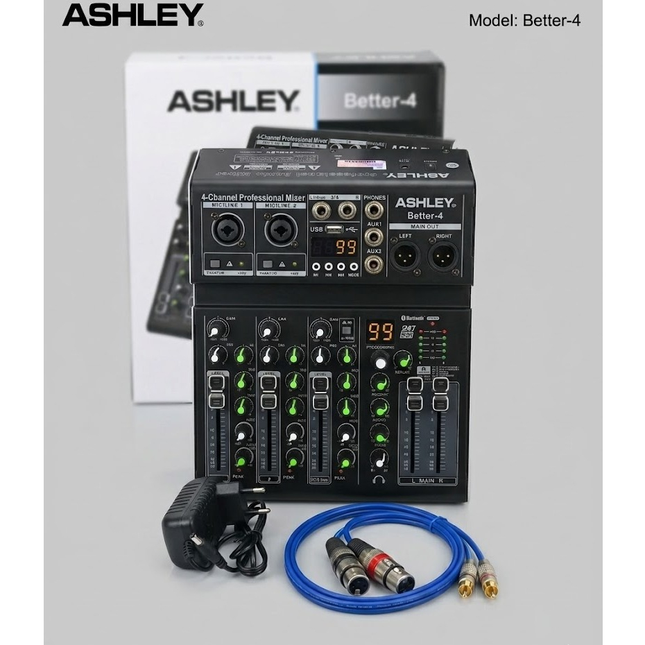 Mixer Ashley Better 4 Channel Original | USB Bluetooth Soundcard | Phantom 48V | Mixer Audio Mini Pr