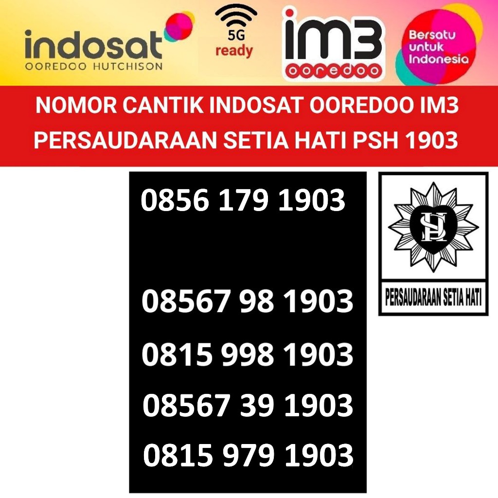 indosat ooredoo im3 seri tahun kartu perdana nomer cantik 1903 PSH Persaudaraan Setia Hati 4G 5G