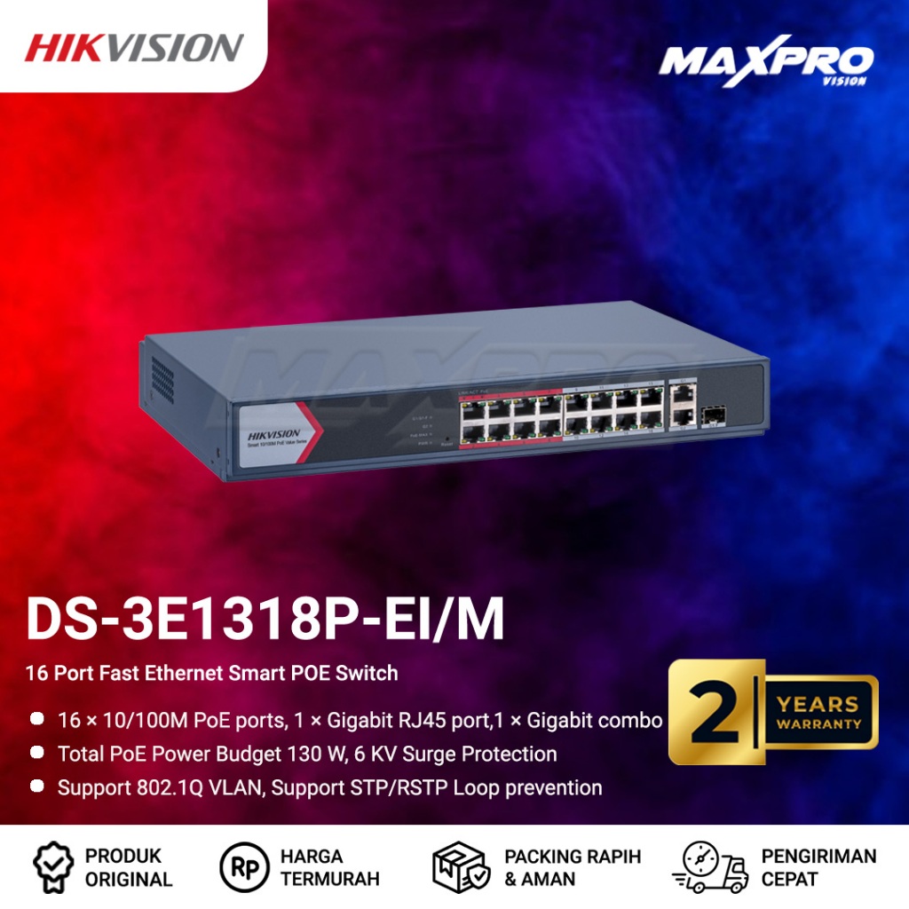 DS-3E1318P-EI/M - HIKVISION SMART POE SWITCH 16 PORT POE 2 UPLINK