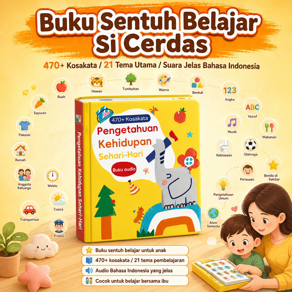 Buku ABC Anak Interaktif – Buku Musik Tekan Gambar, Anti Air Liur & Tahan Lama, Stimulasi Sensorik B