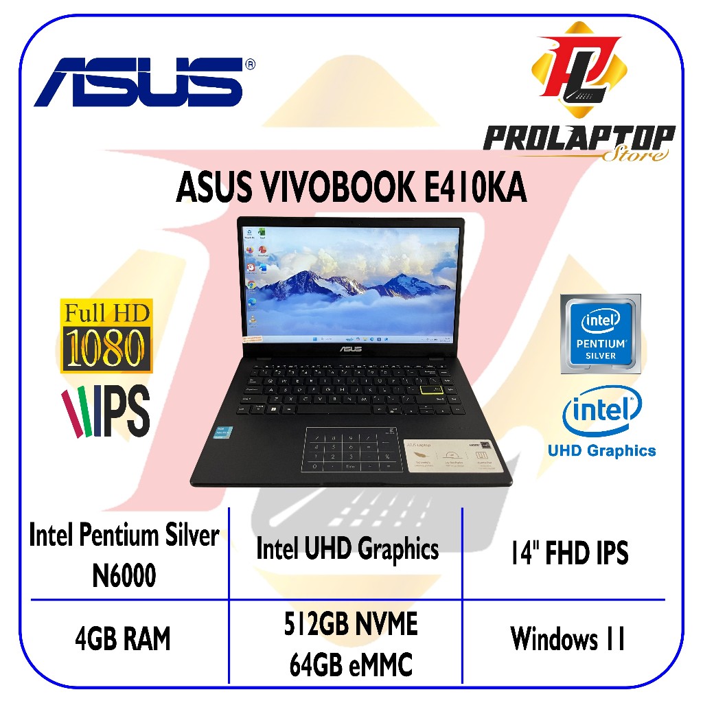 Asus VivoBook E410KA E410MA Intel Pentium Silver N6000 | Intel Celeron N4020 RAM 4GB SSD NVME 512GB+