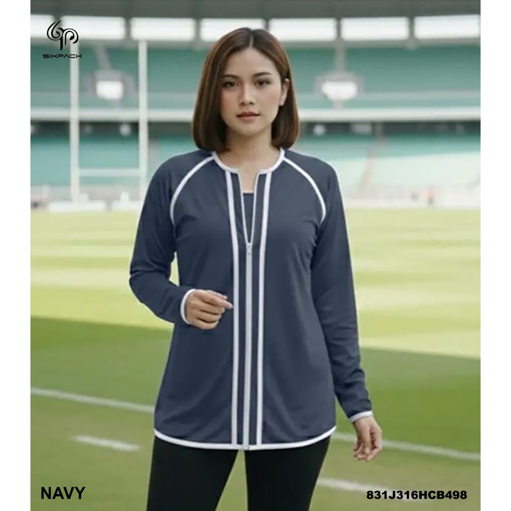 Jaket Wanita Olahraga Muslimah Premium Nyaman Lembut Motif List - Running Gym Fitness Aerobic Zumba 