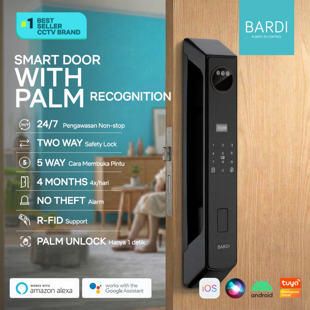 BARDI Smart Door Lock Palm Recognition | Handle Gagang Pintu dengan Sensor Telapak Tangan