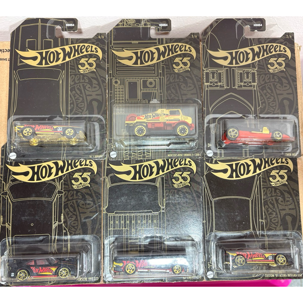Hot Wheels 55th Anniversary Black and Yellow Mix 2 Set Lengkap - Porsche 993 GT2 - Mercedes-Benz Uni