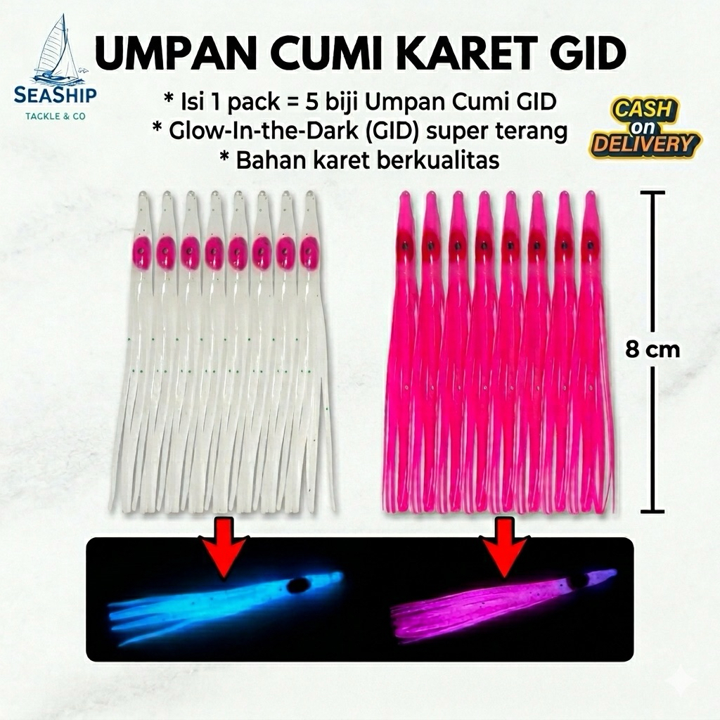 SEASHIP Umpan Pancing Cumi Karet Jarum Biru Pink Octopus Skirt Karet Fosfor Assist Hook