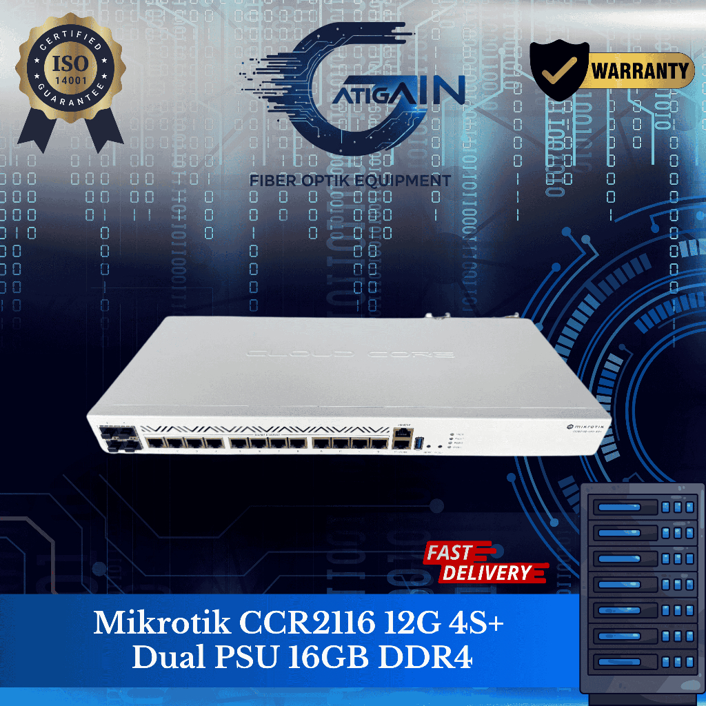 Mikrotik CCR2116 12G 4S+ Dual PSU 16GB DDR4