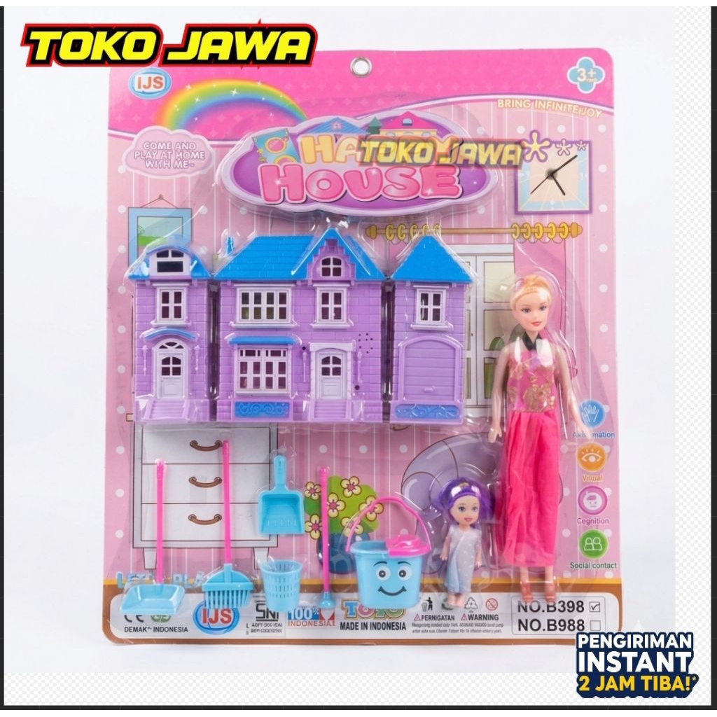 Mainan Anak Perempuan Happy House Set Lengkap - Rumah Boneka & Aksesoris Pembersih