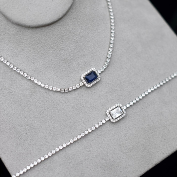 ZILLION NECKLACE - ELGRALUXE - Cubic Zircon Silver Blue Crystal Premium Tennis Necklace