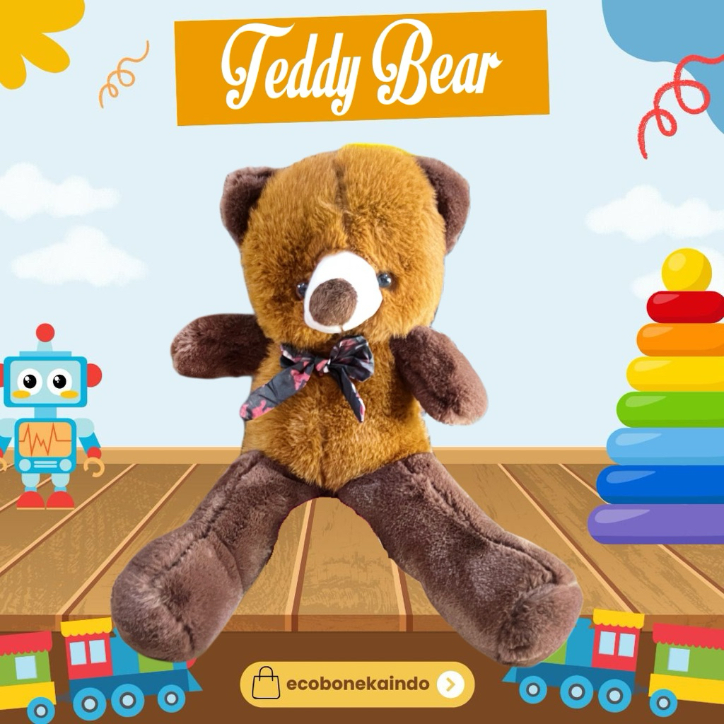 Boneka tegak berdiri lucu boneka karakter beruang teddy bear hitam putih ecobonekaindo