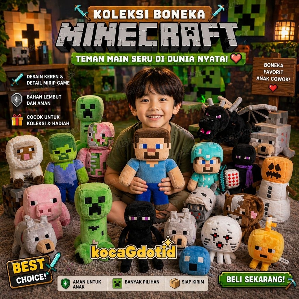 Boneka Karakter Game Spider Creeper Ghast Enderman Zombie Skeleton Boneka Plush Minecraft.