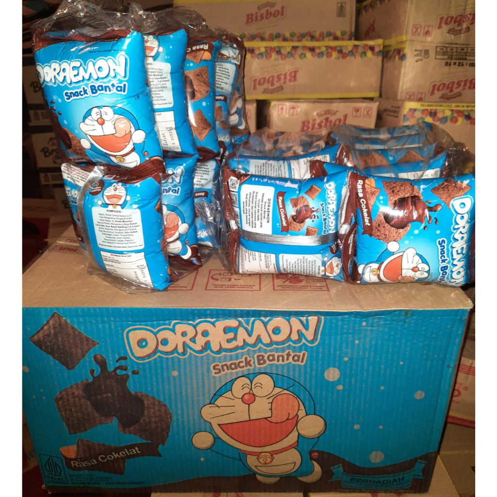 40 PCS Chiki Doraemon Bantal Snack Doraemon Bantal Rasa Cokelat Snack Anak Jajanan Anak Cemilan Anak